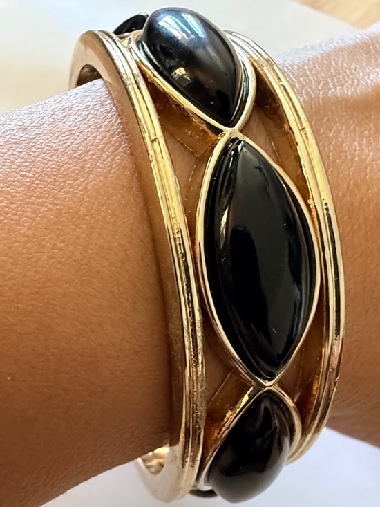 Jewelry - Gold Tone Bracelet with Black Enamel Accent